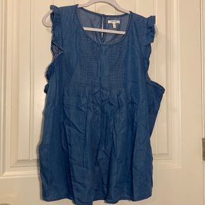 Maurice’s ruffle sleeve denim look cotton blend top. XXL NWT